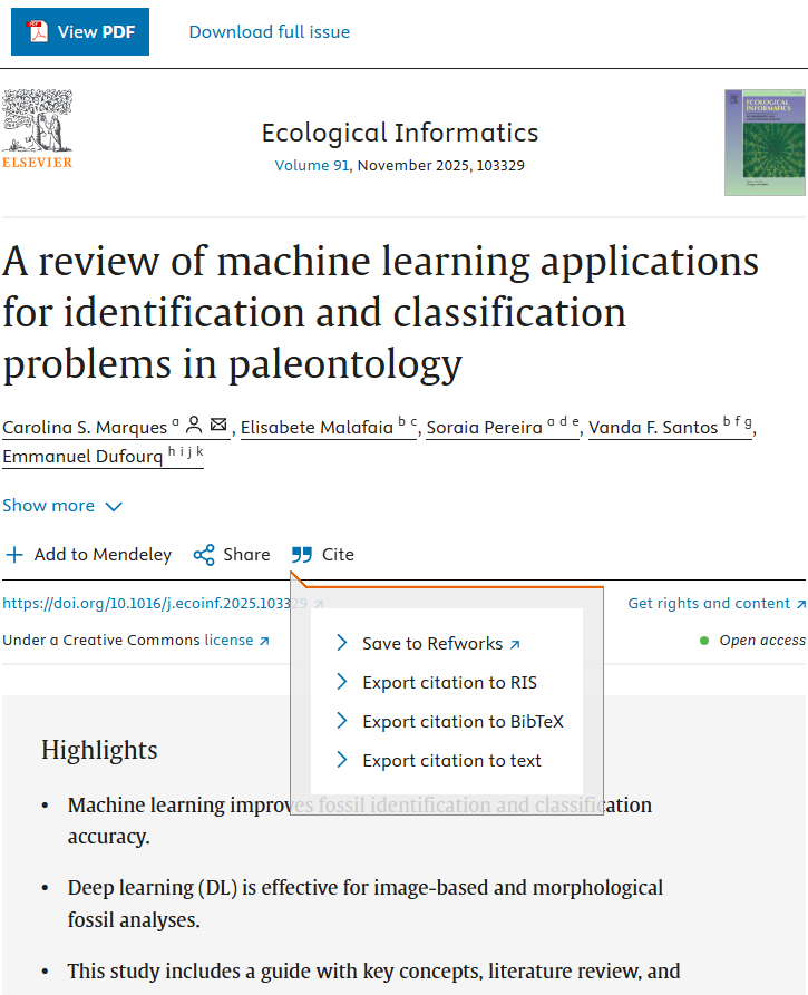 Téléchargement des sources sur science direct